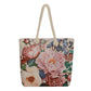 Floral tote bag with a rope handle on a white background