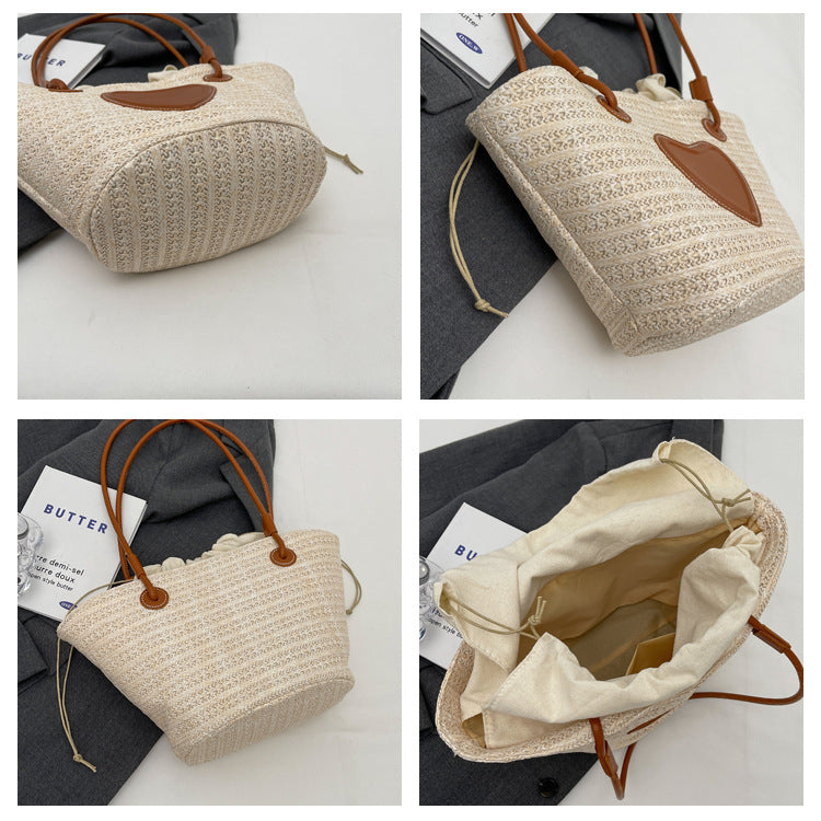 Simple Woven Straw Tote Bag - Natural Beach & Market Bag