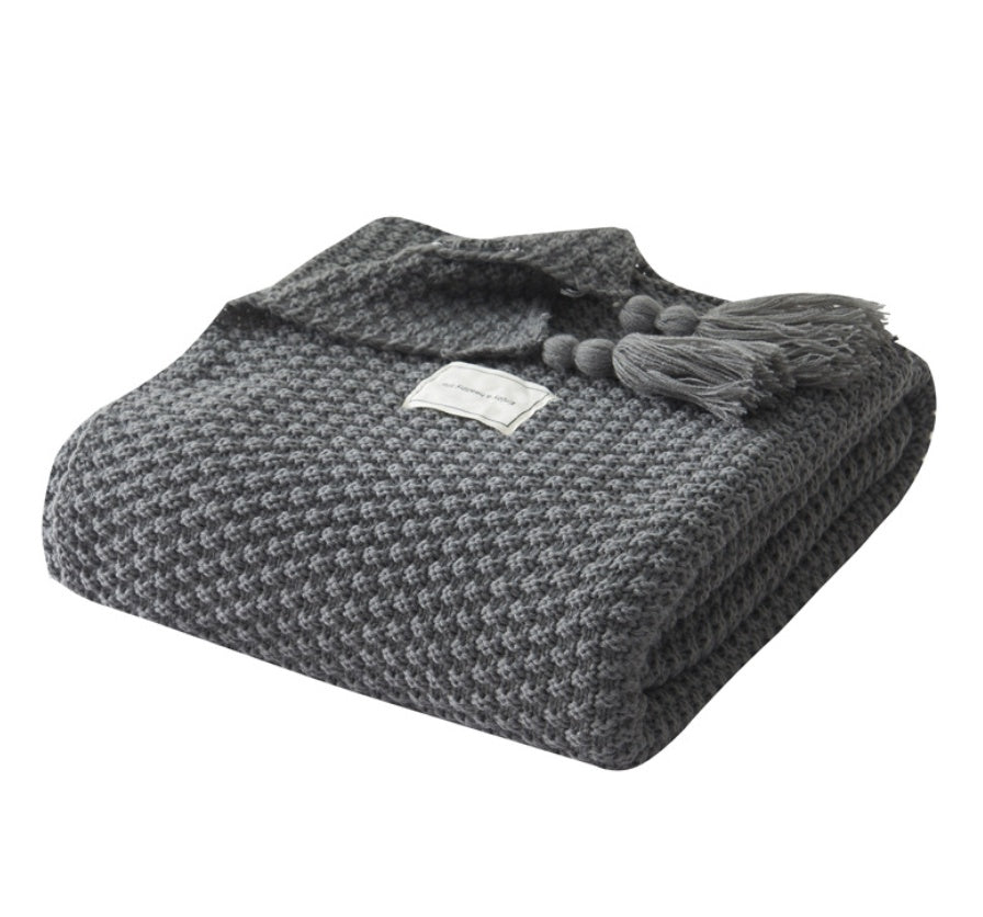 Cozy Fringed Knit Throw Blanket - Rustic Farmhouse Wool Blend