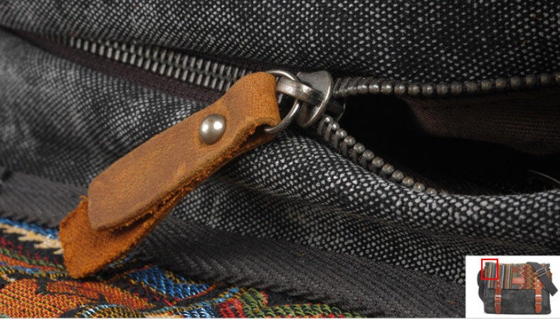 Vintage Canvas Messenger Bag - Ethnic Geometric Pattern
