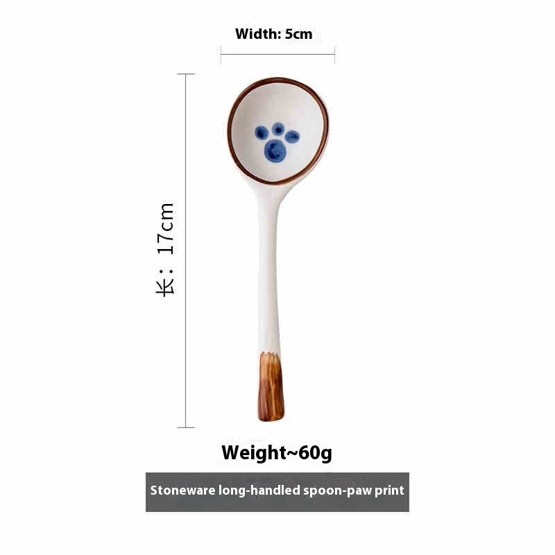 Kiln‑Glazed Ceramic Soup Spoon – Rustic Coarse Pottery Ladle