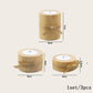 Three wooden candle holders with burlap bows and tea light candles, shown with measurements on a white background.