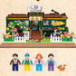 Toy set with a miniature cafe and characters on a beige background