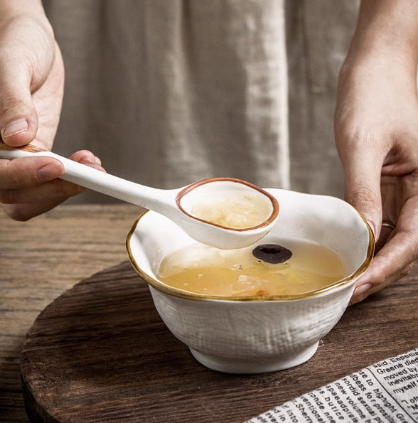 Kiln‑Glazed Ceramic Soup Spoon – Rustic Coarse Pottery Ladle