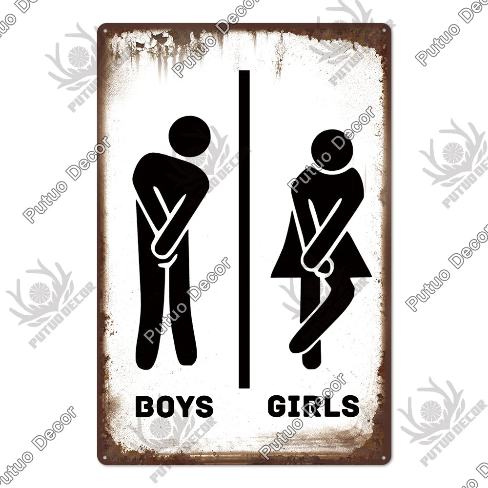 Funny Vintage Bathroom Sign - Retro Toilet Humor Metal Wall Plaque