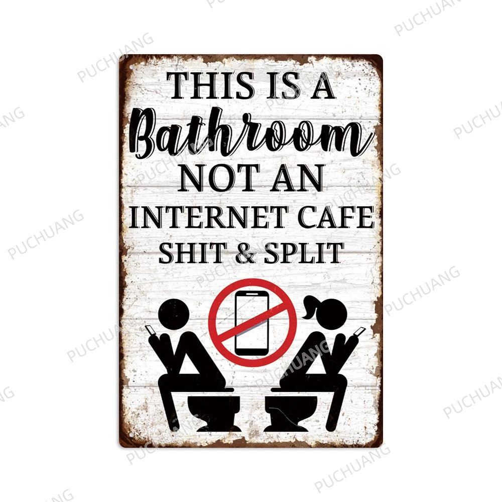 Funny Vintage Bathroom Sign - Retro Toilet Humor Metal Wall Plaque