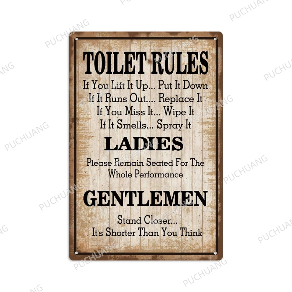 Funny Vintage Bathroom Sign - Retro Toilet Humor Metal Wall Plaque