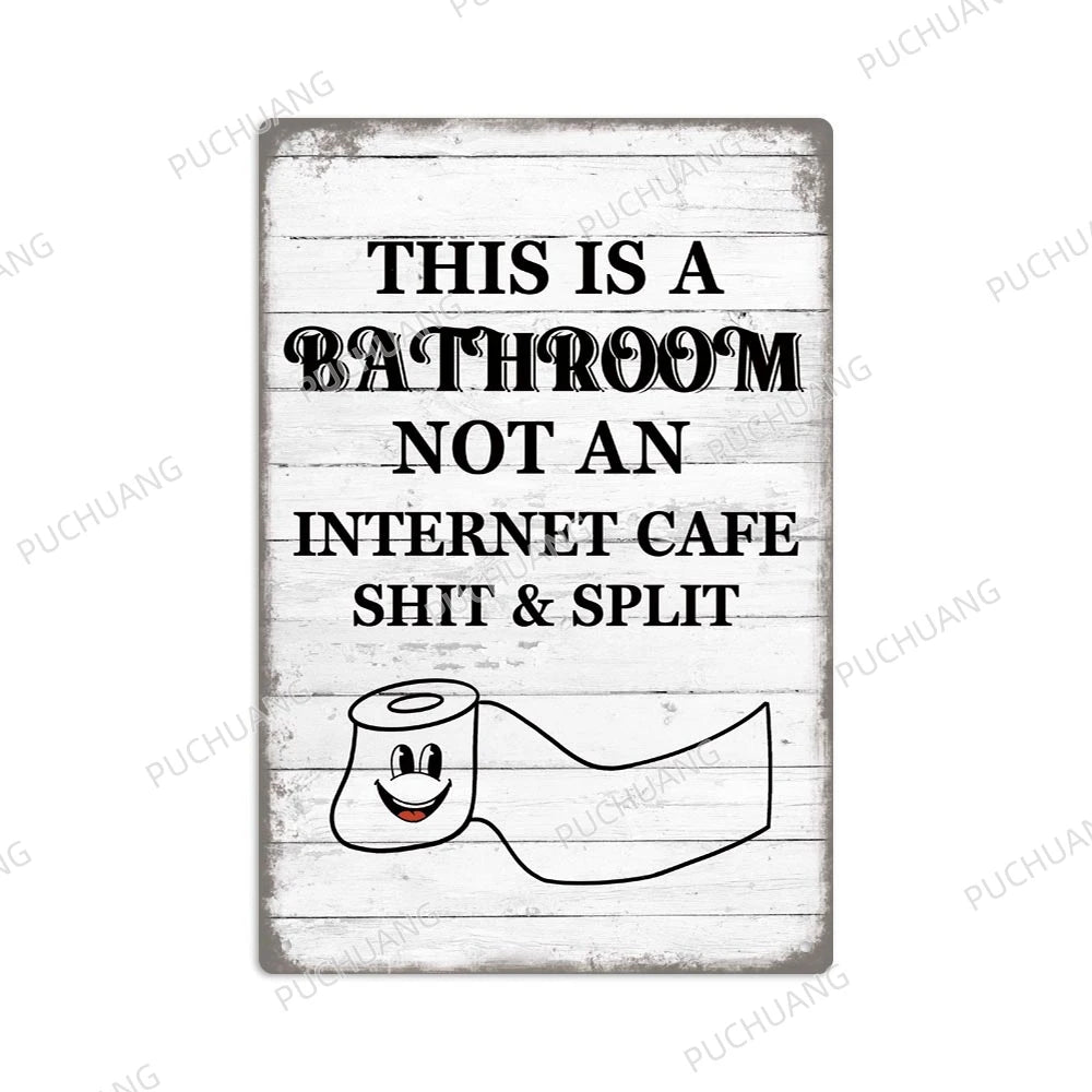 Funny Vintage Bathroom Sign - Retro Toilet Humor Metal Wall Plaque