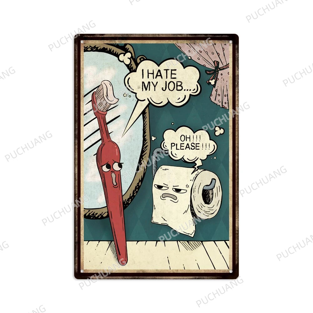 Funny Vintage Bathroom Sign - Retro Toilet Humor Metal Wall Plaque