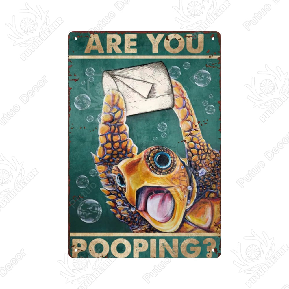 Funny Vintage Bathroom Sign - Retro Toilet Humor Metal Wall Plaque