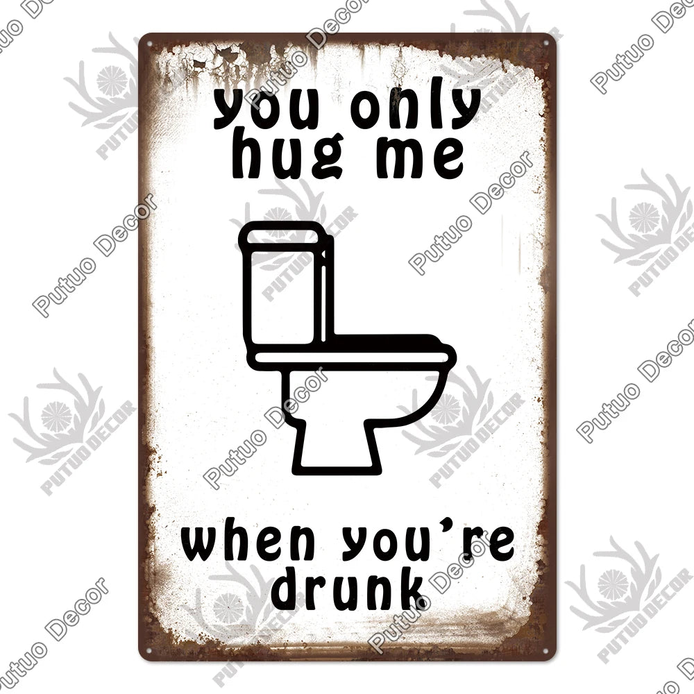 Funny Vintage Bathroom Sign - Retro Toilet Humor Metal Wall Plaque