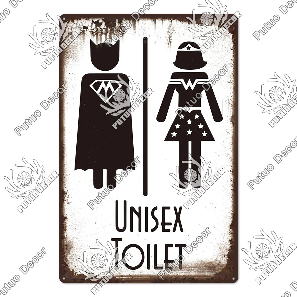 Funny Vintage Bathroom Sign - Retro Toilet Humor Metal Wall Plaque
