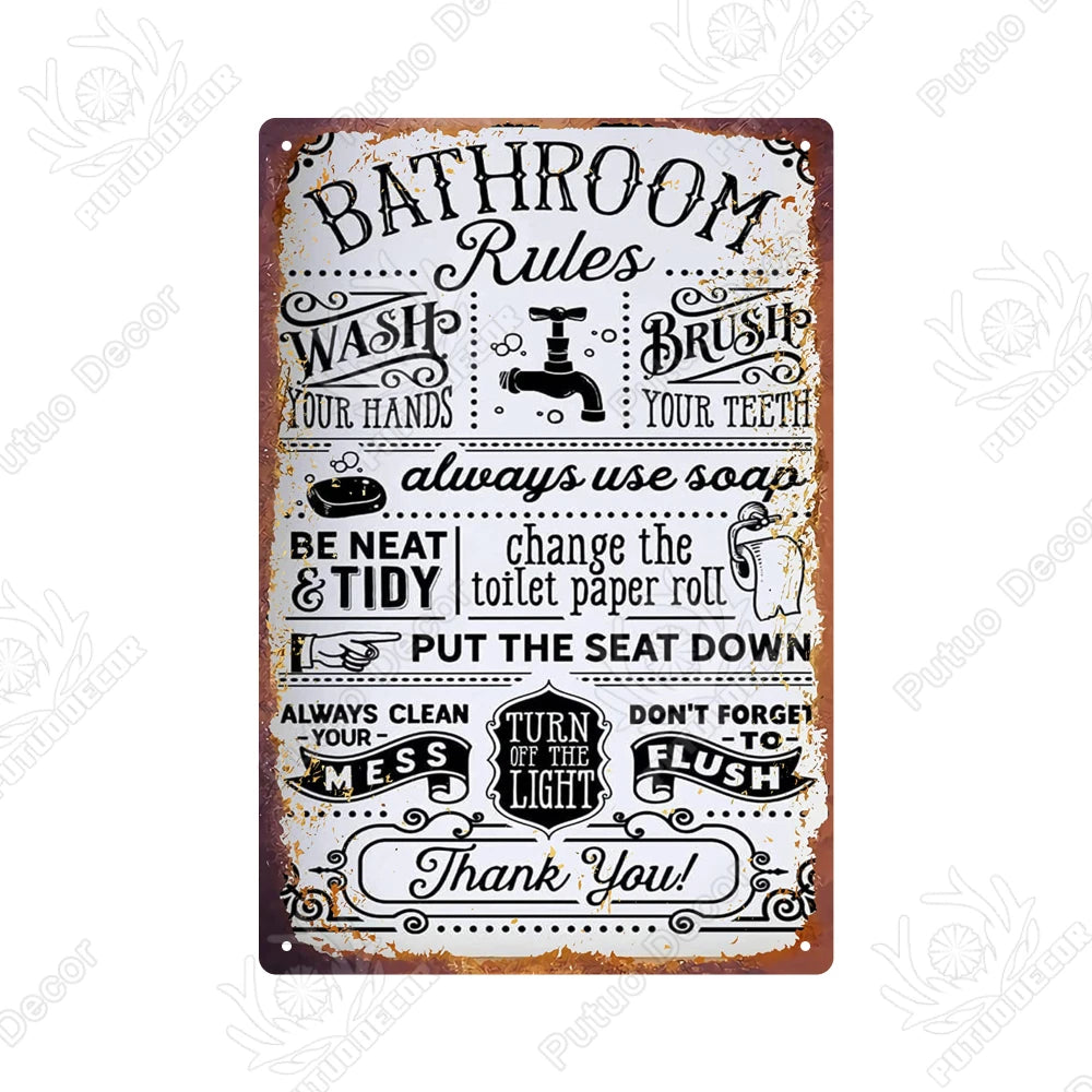 Funny Vintage Bathroom Sign - Retro Toilet Humor Metal Wall Plaque