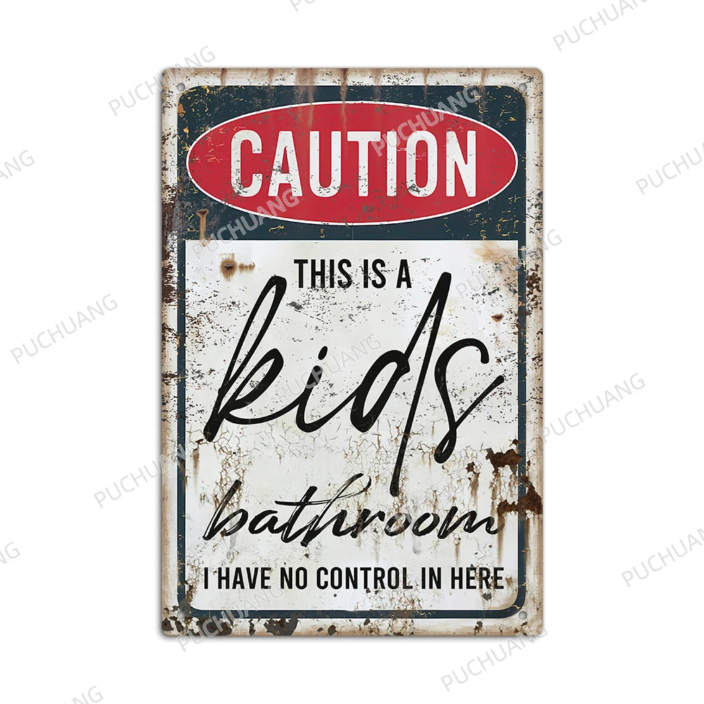 Funny Vintage Bathroom Sign - Retro Toilet Humor Metal Wall Plaque