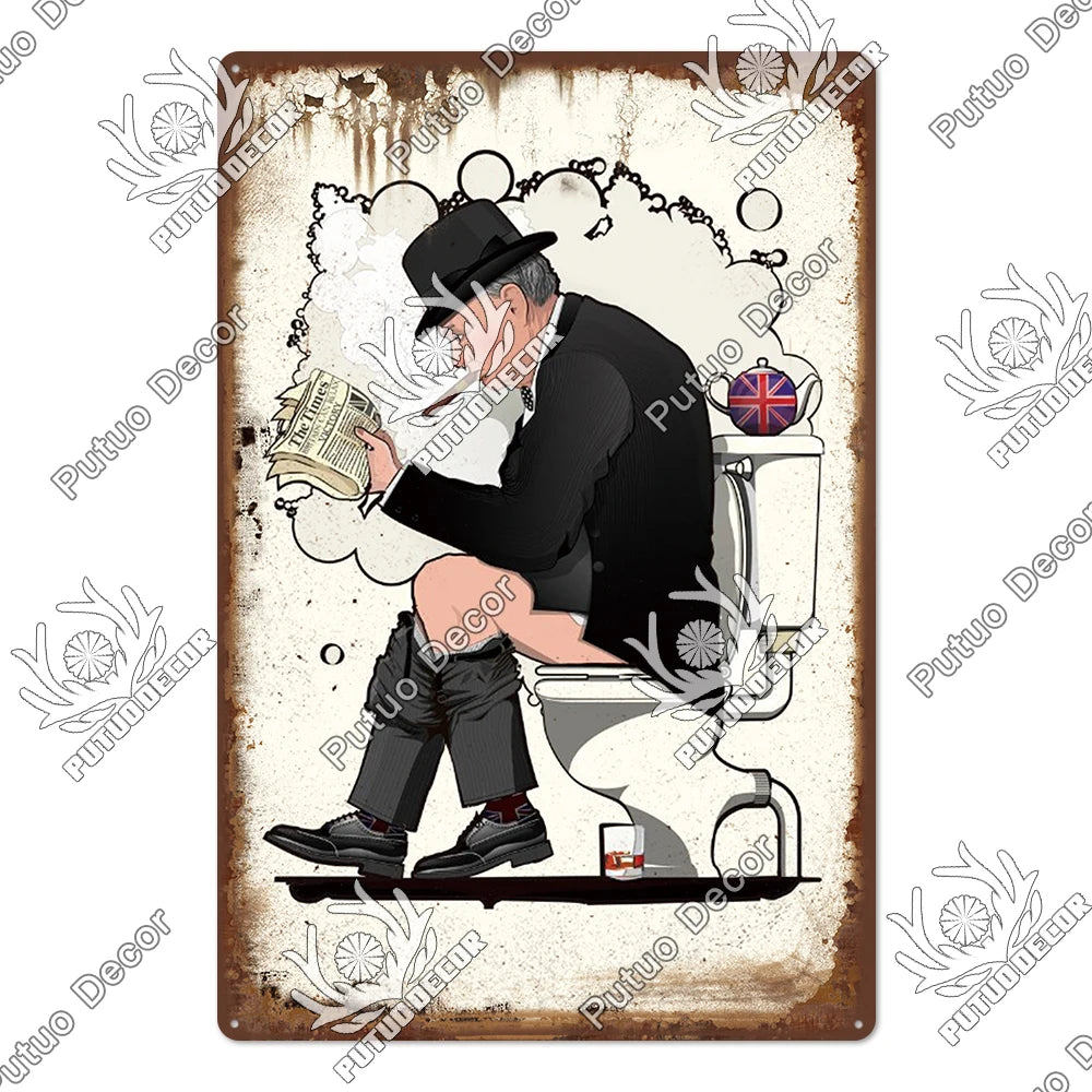 Funny Vintage Bathroom Sign - Retro Toilet Humor Metal Wall Plaque