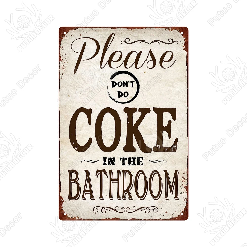 Funny Vintage Bathroom Sign - Retro Toilet Humor Metal Wall Plaque