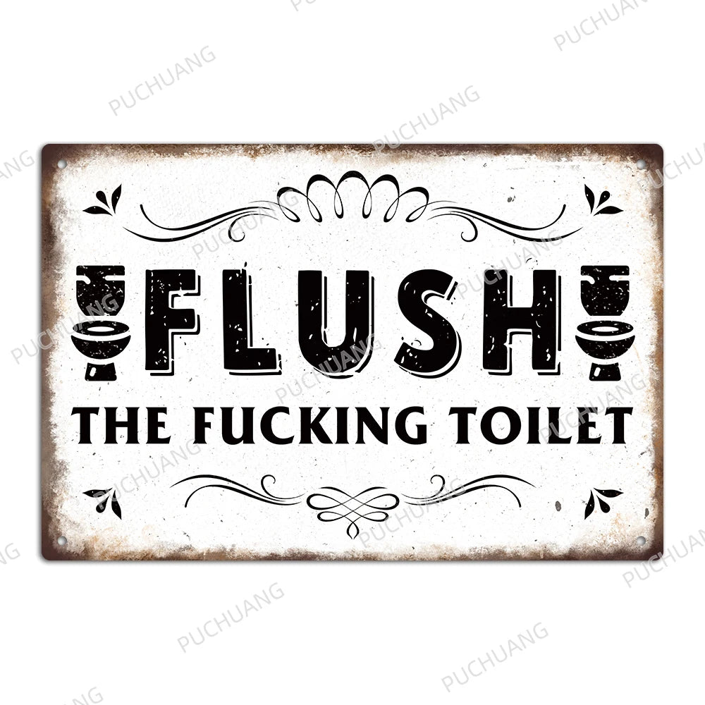 Funny Vintage Bathroom Sign - Retro Toilet Humor Metal Wall Plaque