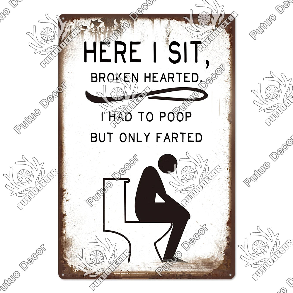 Funny Vintage Bathroom Sign - Retro Toilet Humor Metal Wall Plaque