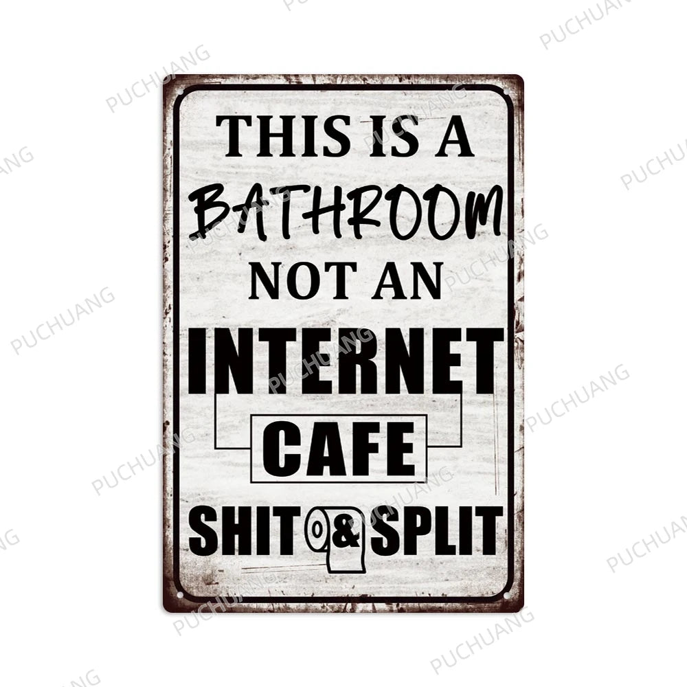 Funny Vintage Bathroom Sign - Retro Toilet Humor Metal Wall Plaque
