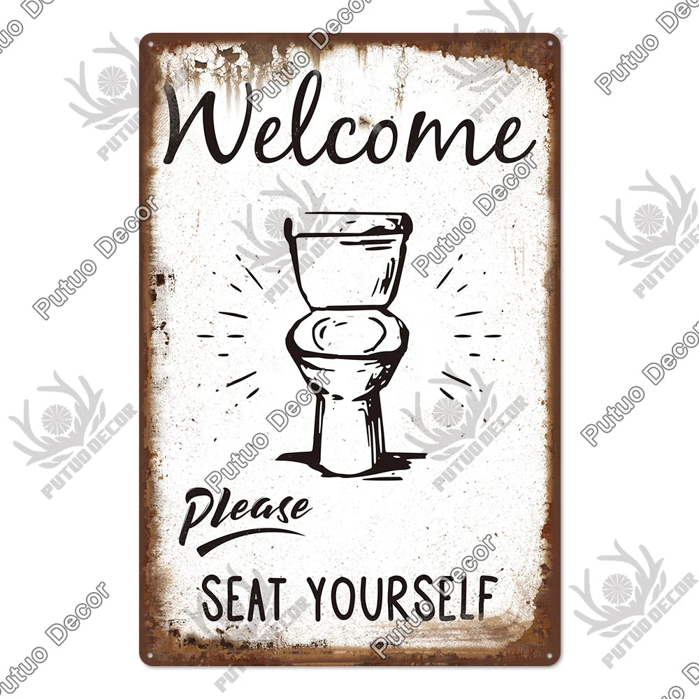 Funny Vintage Bathroom Sign - Retro Toilet Humor Metal Wall Plaque