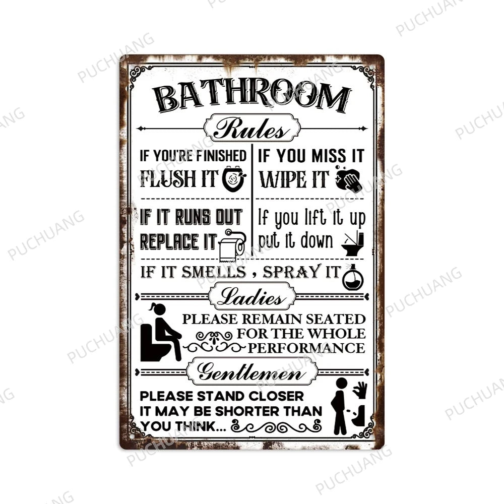 Funny Vintage Bathroom Sign - Retro Toilet Humor Metal Wall Plaque