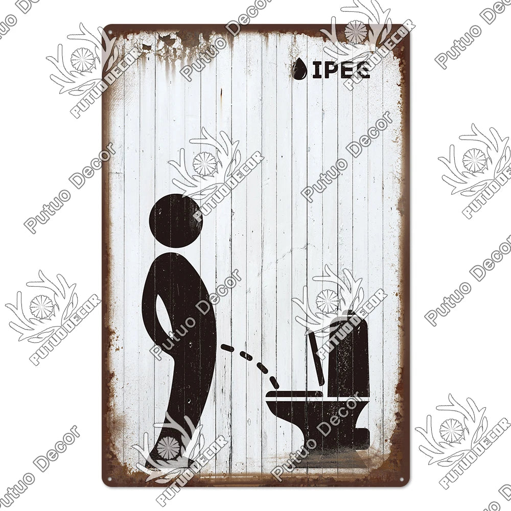 Funny Vintage Bathroom Sign - Retro Toilet Humor Metal Wall Plaque