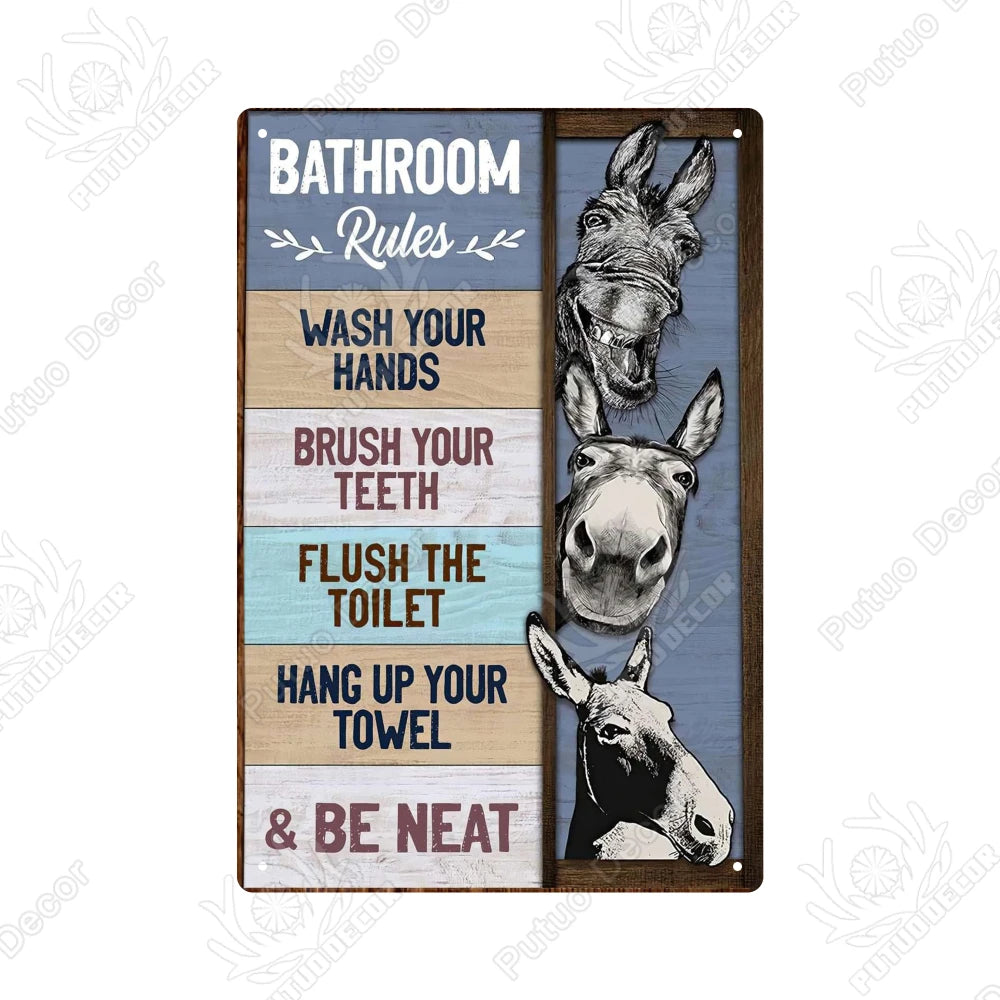 Funny Vintage Bathroom Sign - Retro Toilet Humor Metal Wall Plaque