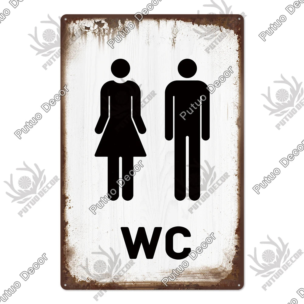 Funny Vintage Bathroom Sign - Retro Toilet Humor Metal Wall Plaque