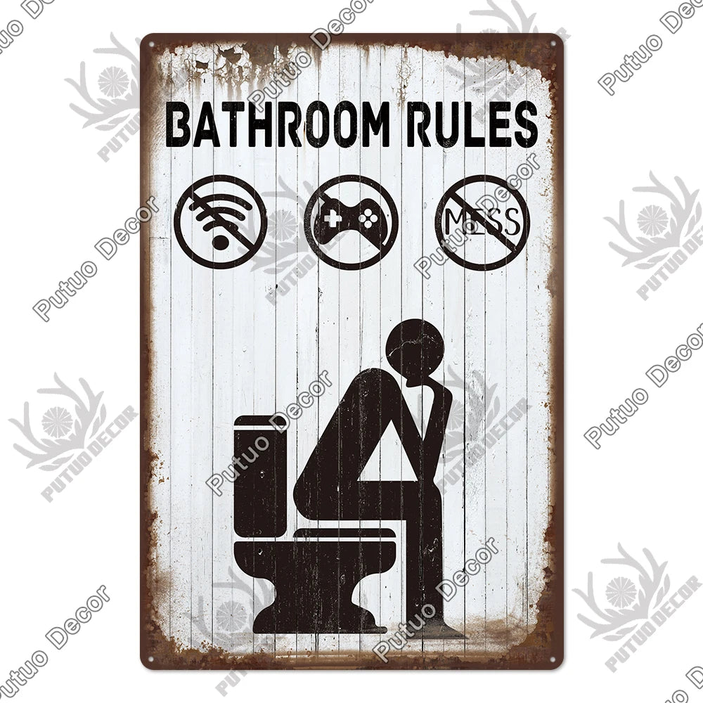 Funny Vintage Bathroom Sign - Retro Toilet Humor Metal Wall Plaque