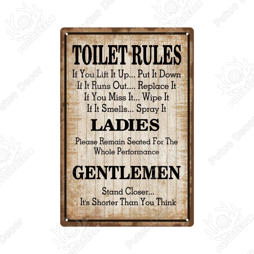 Funny Vintage Bathroom Sign - Retro Toilet Humor Metal Wall Plaque
