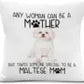 Decorative pillow with text and a cat illustration on a white background
