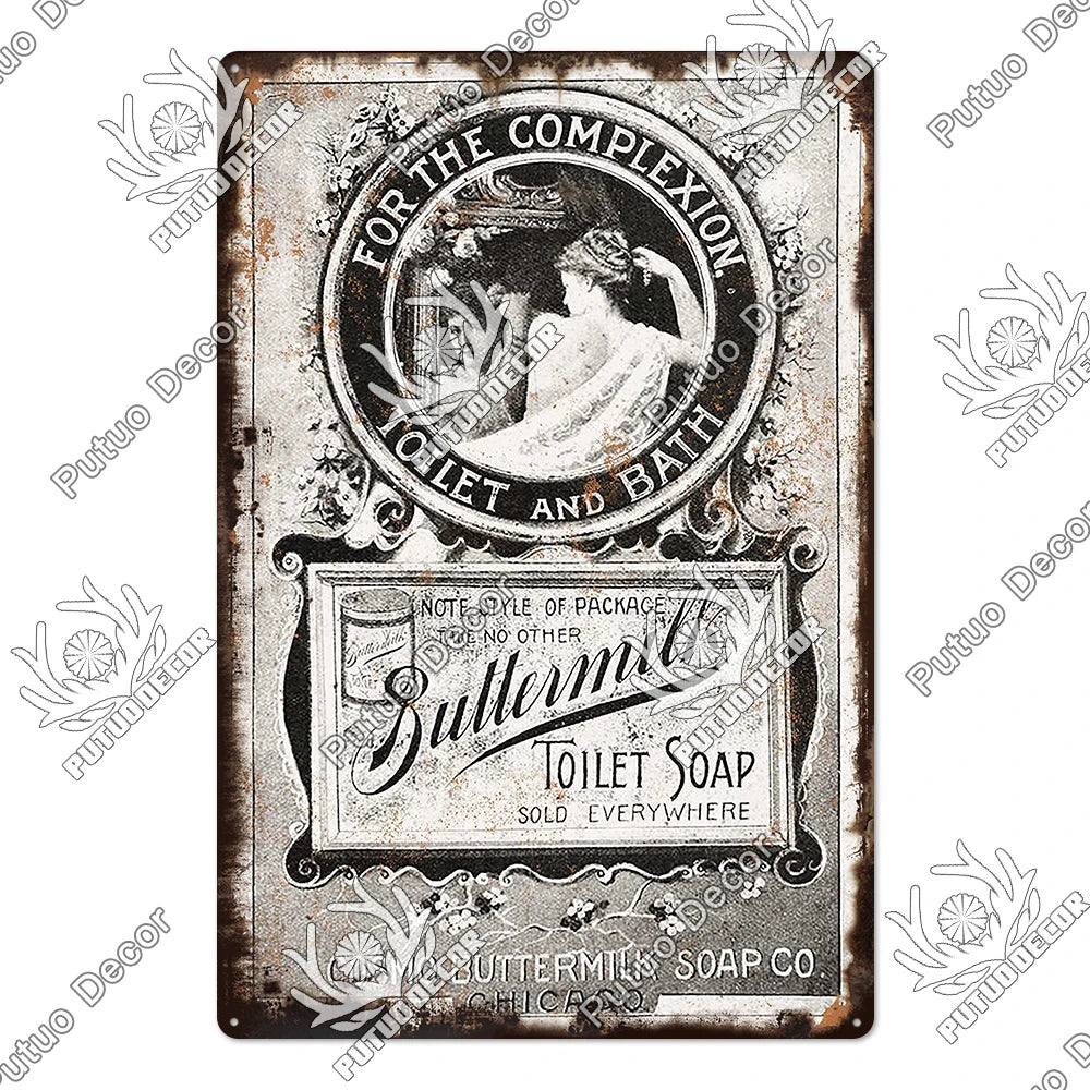 Funny Vintage Bathroom Sign - Retro Toilet Humor Metal Wall Plaque