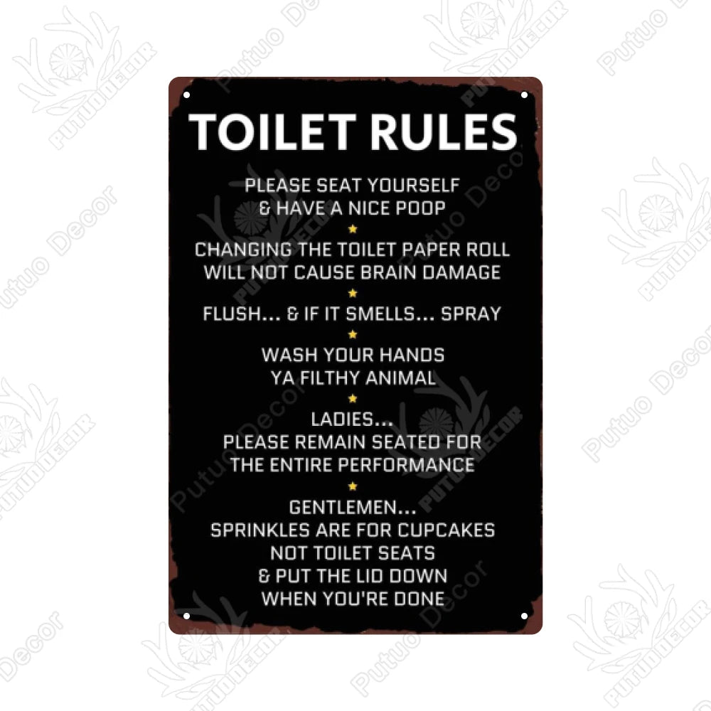 Funny Vintage Bathroom Sign - Retro Toilet Humor Metal Wall Plaque