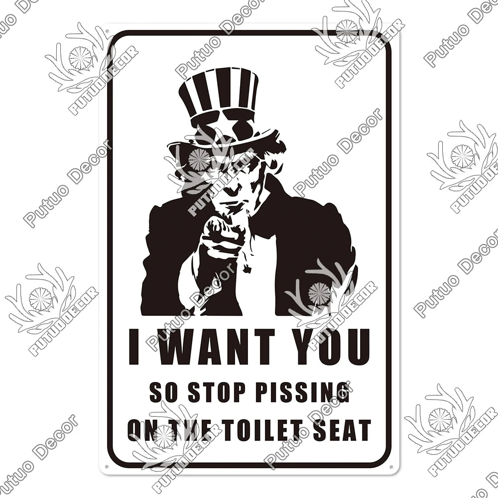 Funny Vintage Bathroom Sign - Retro Toilet Humor Metal Wall Plaque