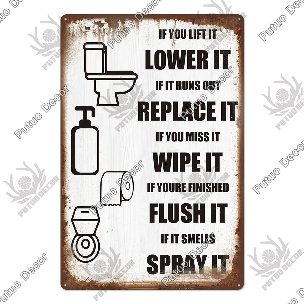 Funny Vintage Bathroom Sign - Retro Toilet Humor Metal Wall Plaque