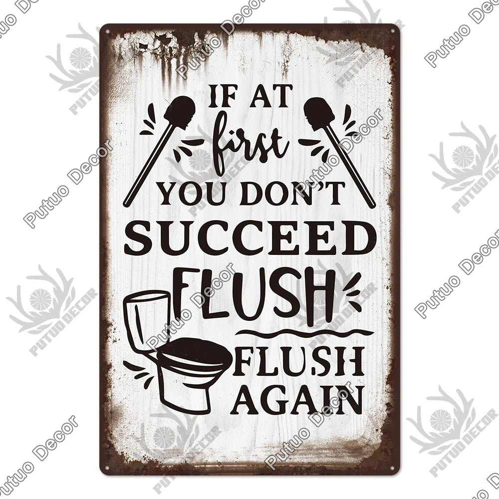 Funny Vintage Bathroom Sign - Retro Toilet Humor Metal Wall Plaque