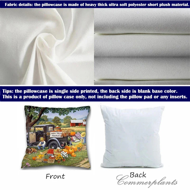 Farmhouse Autumn Harvest Oil Painting Cushion Case – Ultra Soft Plush Scenic Pillow Cover
