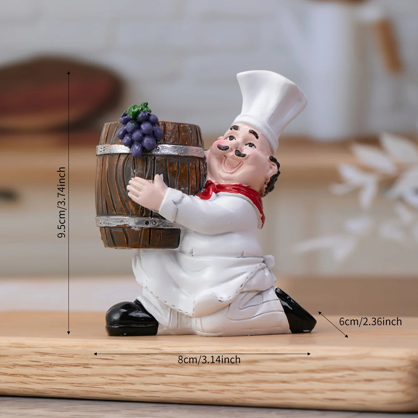 Chef-Themed Toothpick Holder with Wooden Bucket – Charming Resin Kitchen Décor