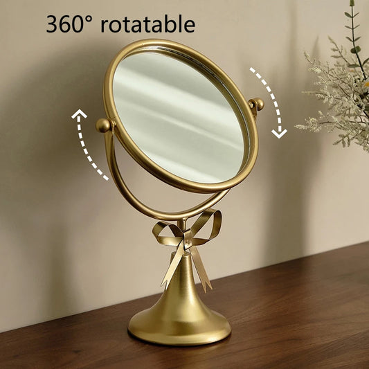 Retro Bowknot Vanity Mirror – European Princess Style, 360° Rotation
