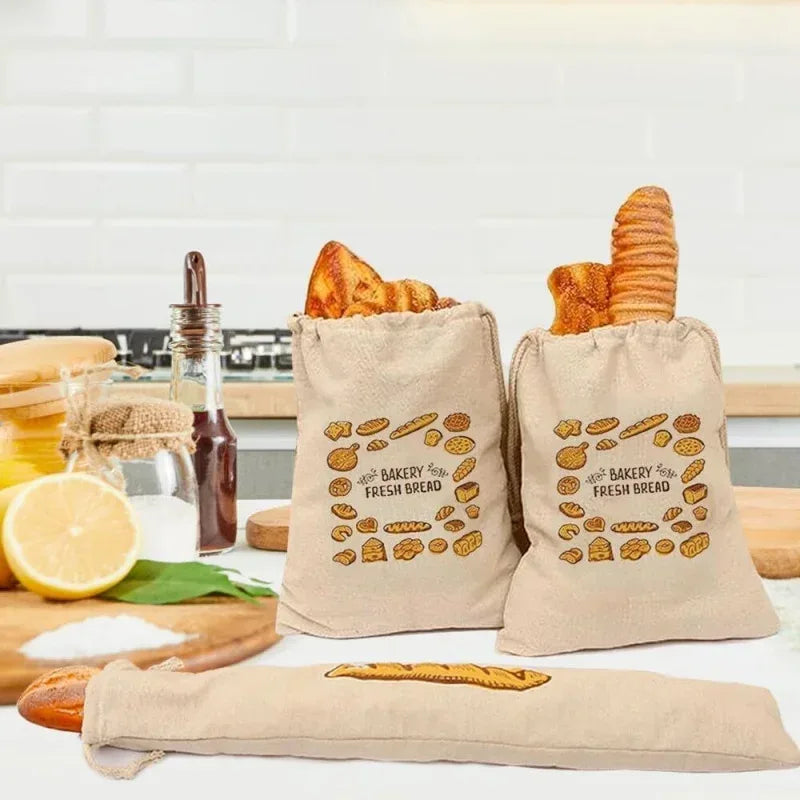 Linen Bread Bag – Reusable Portable French Baguette & Toast Pull Bag - Nanna's Unique Findings