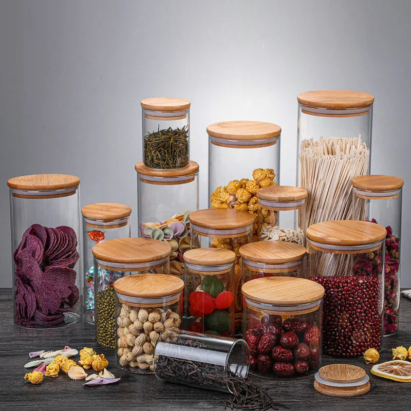 Glass Mason Spice Jar with Bamboo Lid – Airtight Borosilicate Storage Container