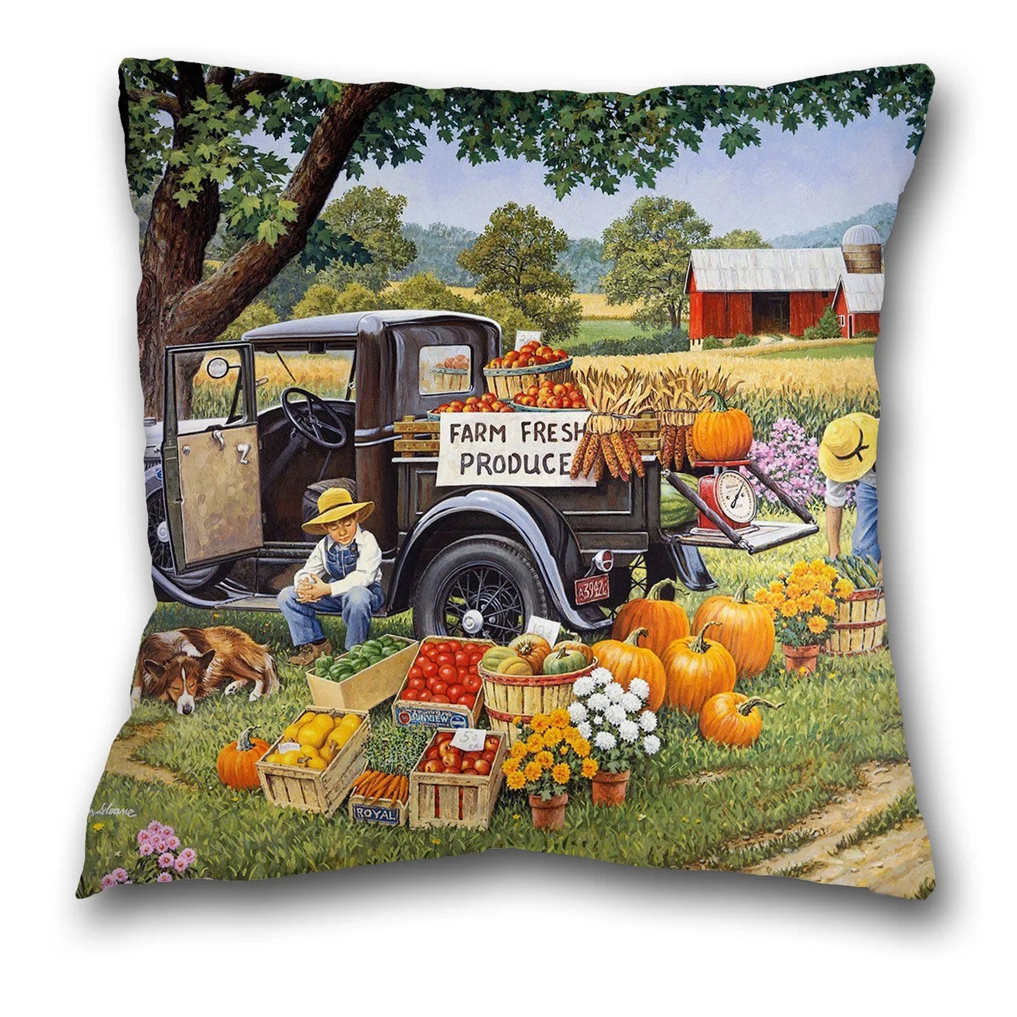Farmhouse Autumn Harvest Oil Painting Cushion Case – Ultra Soft Plush Scenic Pillow Cover