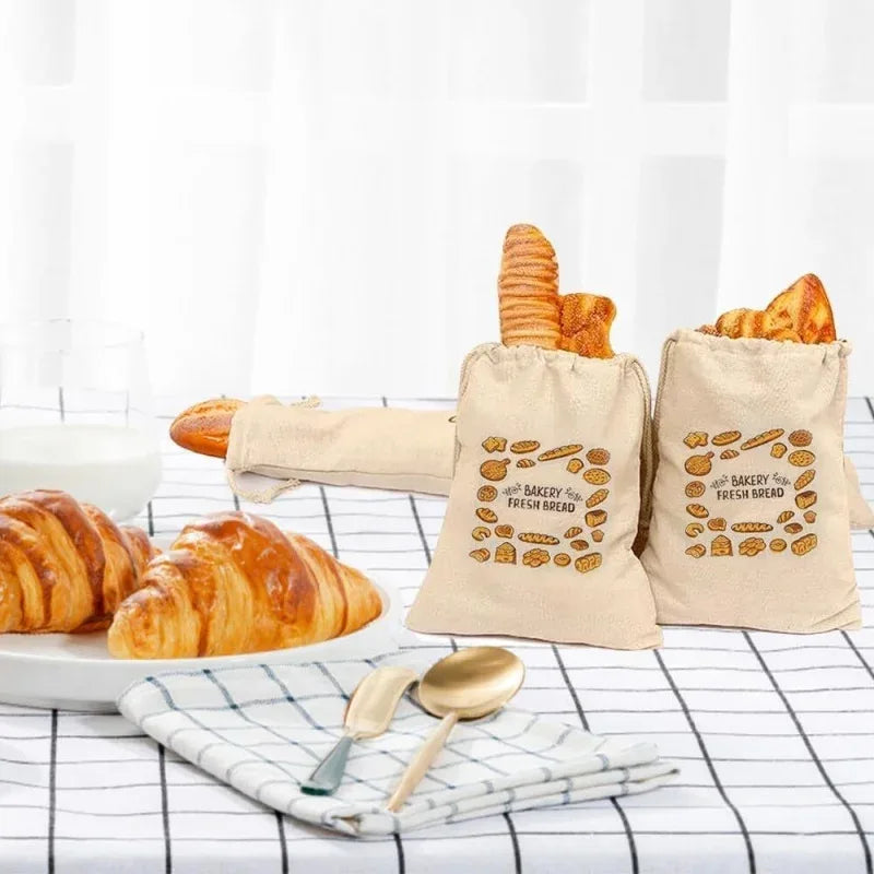 Linen Bread Bag – Reusable Portable French Baguette & Toast Pull Bag - Nanna's Unique Findings