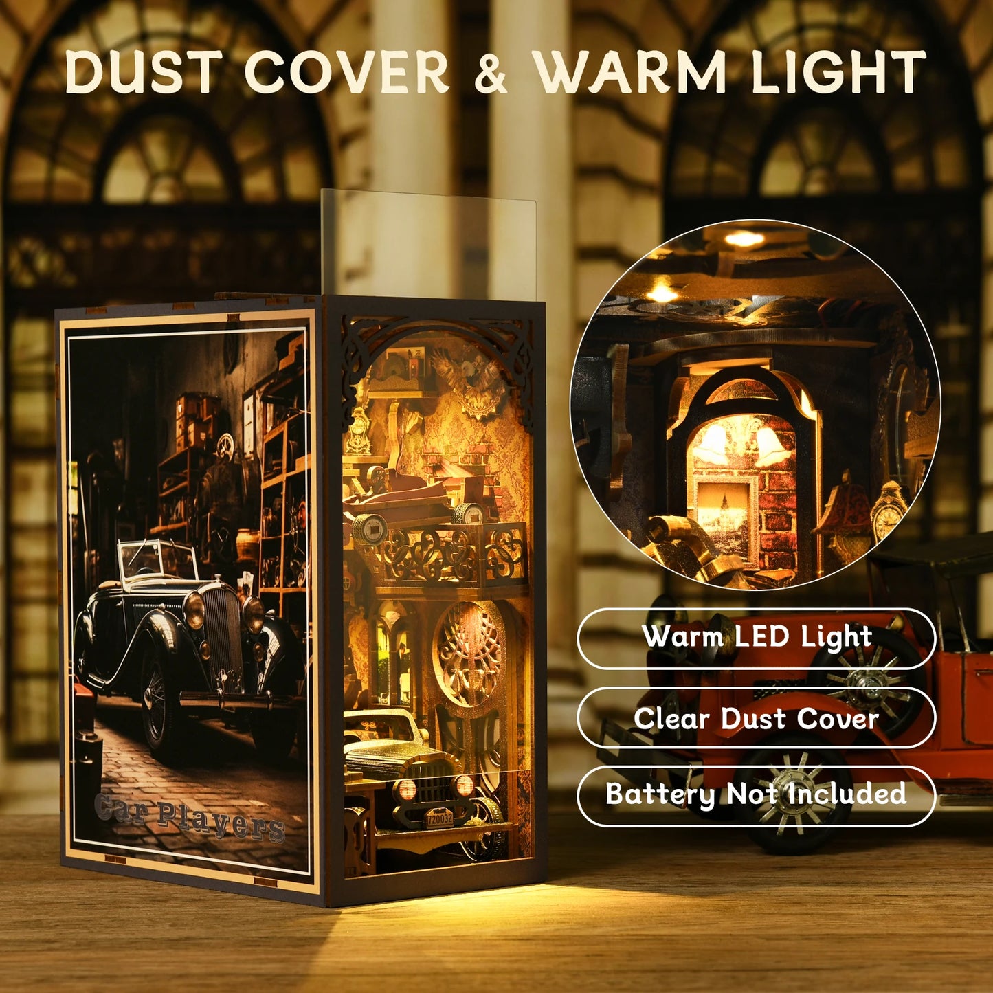 Wooden Classic Car DIY Book Nook Kit – Retro 3D Puzzle with Light Effect