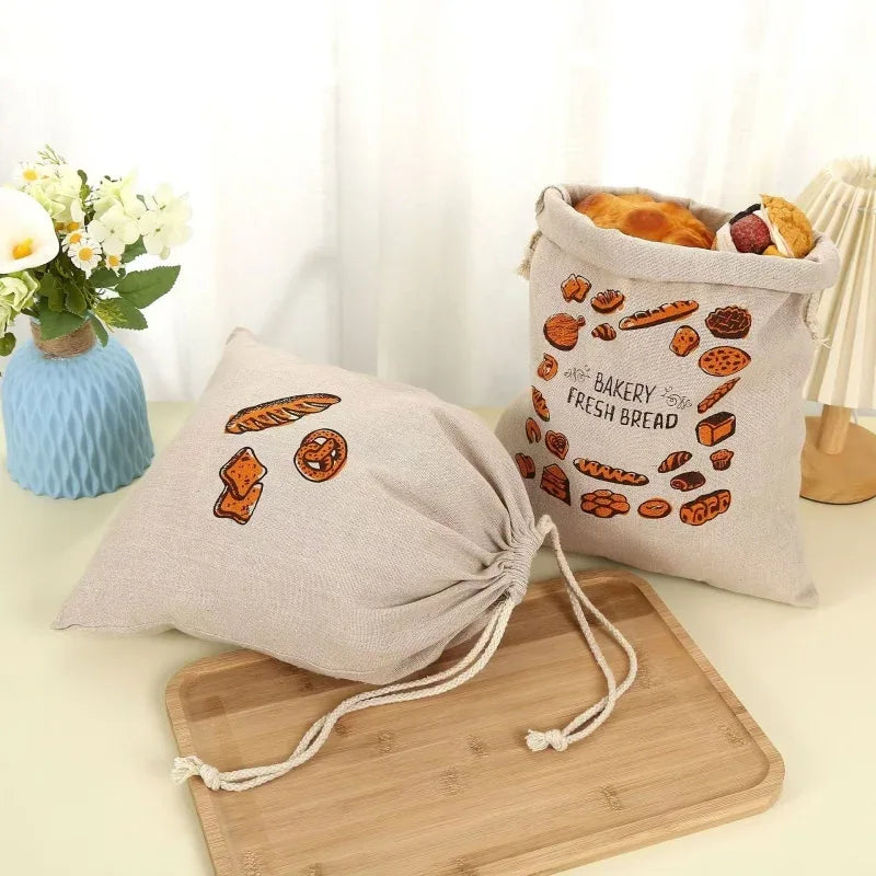 Linen Bread Bag – Reusable Portable French Baguette & Toast Pull Bag - Nanna's Unique Findings