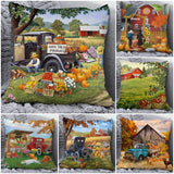 Farmhouse Autumn Harvest Oil Painting Cushion Case – Ultra Soft Plush Scenic Pillow Cover