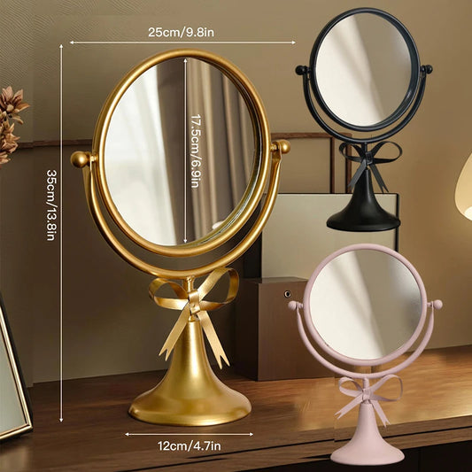 Retro Bowknot Vanity Mirror – European Princess Style, 360° Rotation
