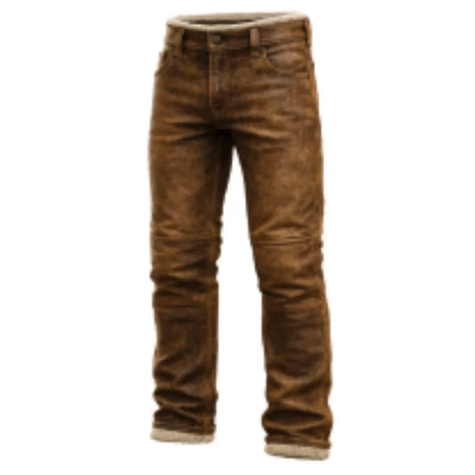 Men's Vintage Warm Brown Country Pants – Fleece-Lined Waistband