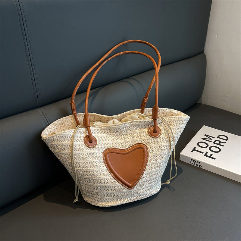 Simple Woven Straw Tote Bag - Natural Beach & Market Bag