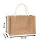 Jute bag with dimensions labeled on a white background